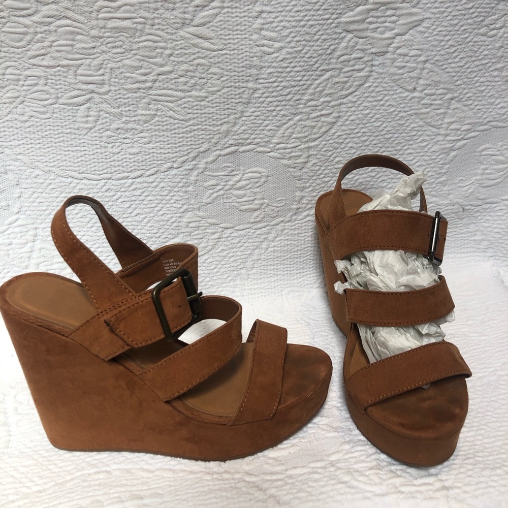 Brown Suede Strappy Wedges
